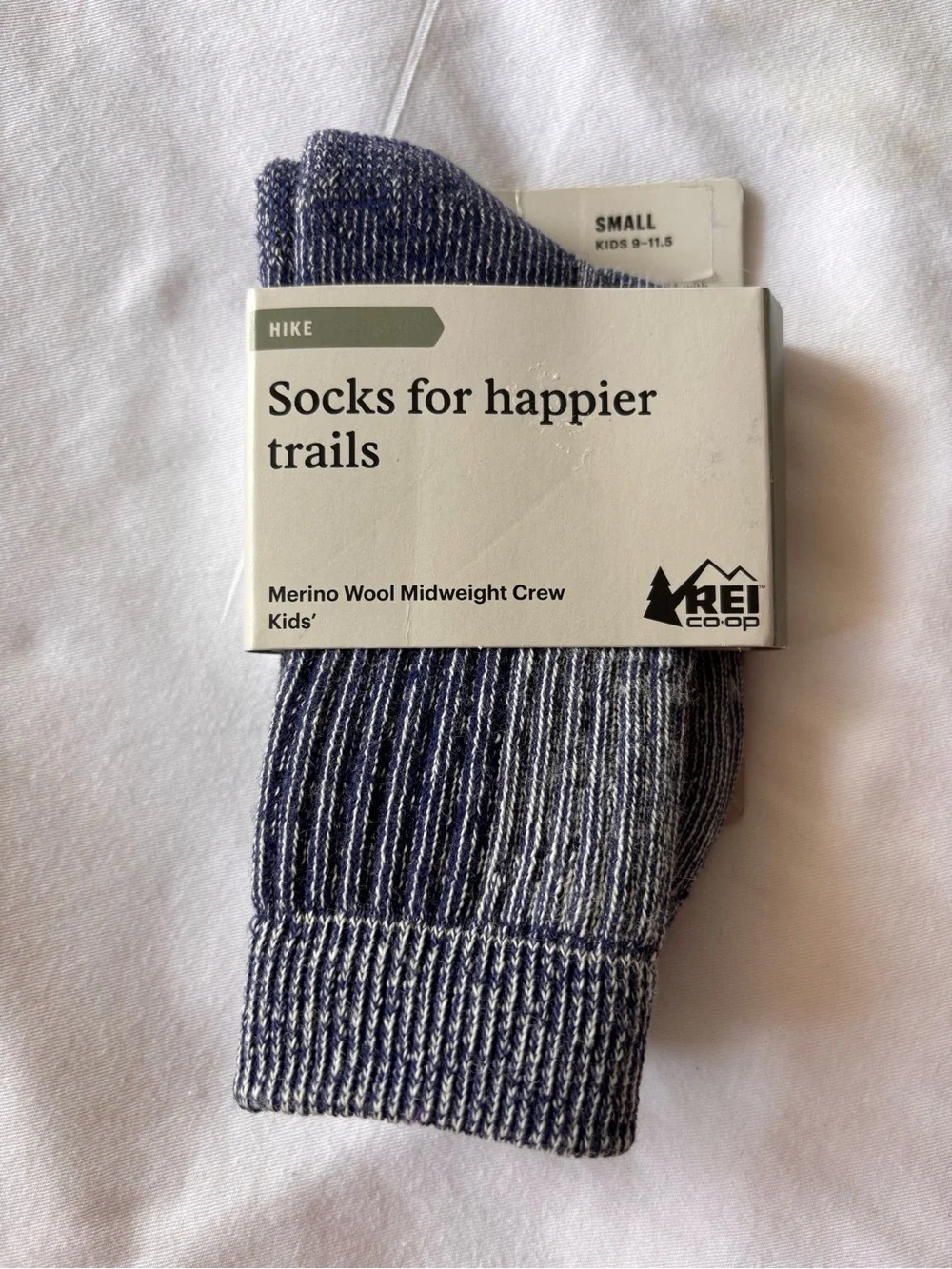REI Co-op Youth Blue Merino Wool Crew midweight Socks kids small size 9-11.5 NEW